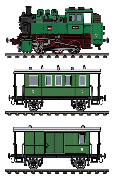 Trem Vapor Passageiros Verde Vintage —  Vetores de Stock