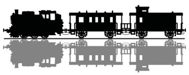 Vintage buharlı tren siyah bir siluet el çizimi