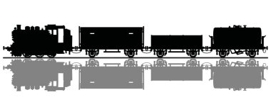 Vintage yük buharlı tren siyah bir siluet el çizim