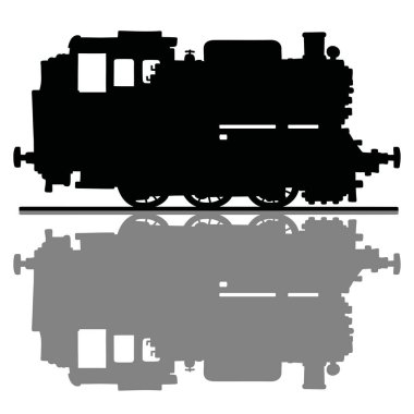 Eski bir tank motoru buharlı lokomotif siyah bir siluet el çizimi