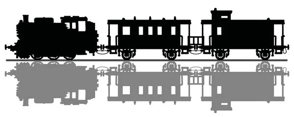 Hand Drawing Black Silhouette Vintage Steam Train — Stock Vector