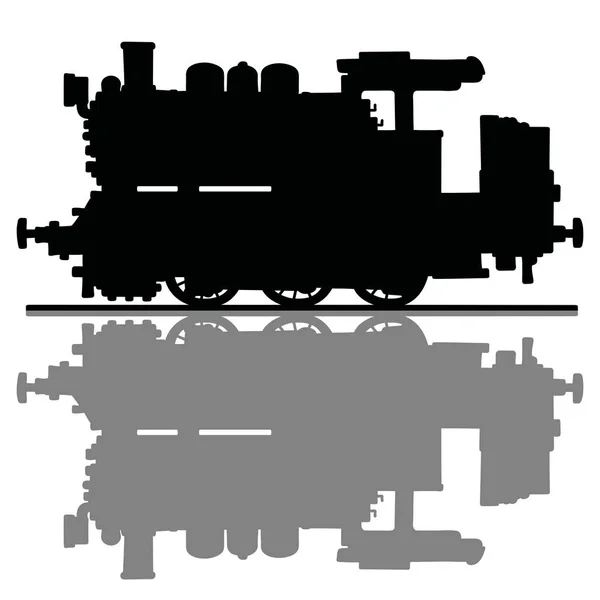 Hand Drawing Black Silhouette Vintage Tank Engine Steam Locomotive — Stock Vector