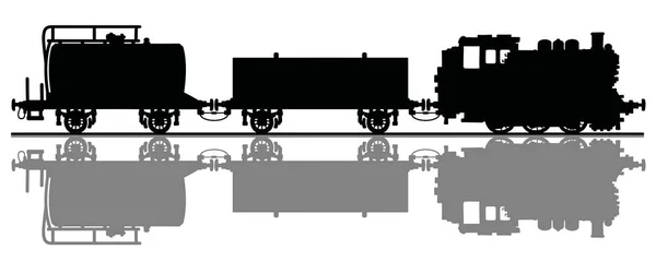 Disegno Mano Una Sagoma Nera Del Treno Vapore Merci Epoca — Vettoriale Stock