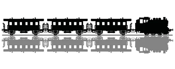 Die Handzeichnung Einer Schwarzen Silhouette Eines Historischen Passagierdampfzuges — Stockvektor