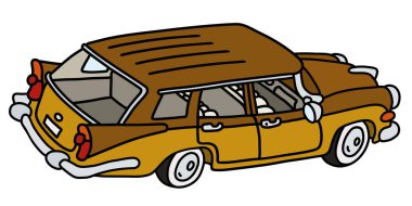Vectorized el bir komik eski büyük Amerikan station vagon çizimi