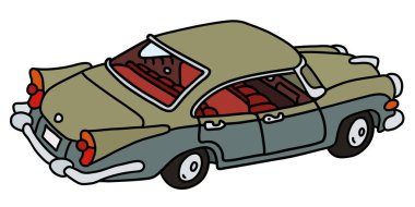 Komik eski yeşil ve gri Amerikan araba vectorized el çizim