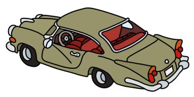 Komik bir eski zeytin Amerikan Sedan vectorized el çizim