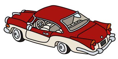 Vectorized el bir komik eski kırmızı ve beyaz Amerikan araba çizimi
