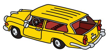 Komik eski sarı istasyon Wagon vectorized el çizim