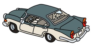 Komik eski yeşil ve beyaz büyük Amerikan araba vectorized el çizim