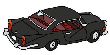 Komik eski siyah büyük spor sedan vectorized el çizim