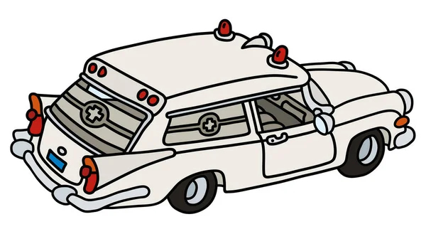Disegno Mano Vettorializzato Una Divertente Vecchia Ambulanza Bianca — Vettoriale Stock