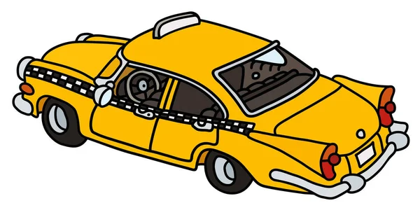 Desenho Mão Vetorizada Táxi Amarelo Velho Engraçado — Vetor de Stock