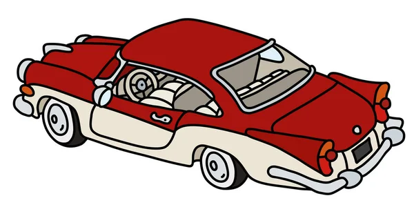 Desenho Mão Vetorizado Carro Americano Vermelho Branco Velho Engraçado — Vetor de Stock