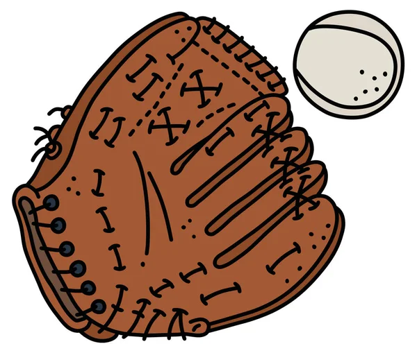 Disegno Mano Vettorializzato Guanto Cattura Baseball Palla — Vettoriale Stock