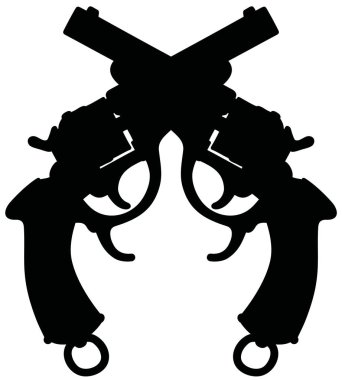 İki klasik tabancanın siyah silueti