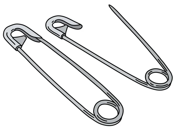 Vectorized Hand Drawing Two Classic Steel Safety Pins — Stock Vector
