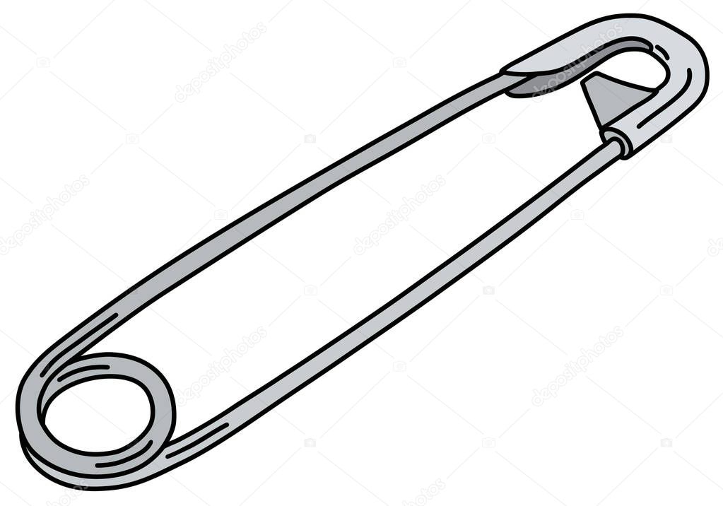 The vectorized hand drawing of a classic steel safety pin