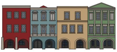 Dört tarihi burger evlerin el çizimi