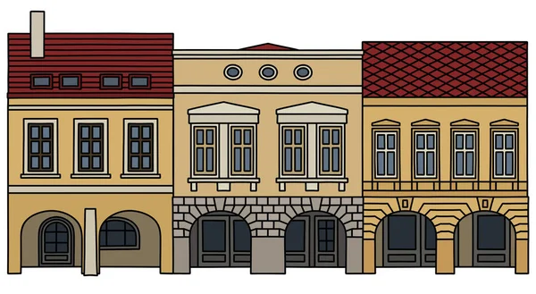 3つの歴史的なハンバーガーハウスの手描き — ストックベクタ