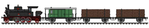 ヴィンテージ木材蒸気列車のベクトル化された手描き — ストックベクタ