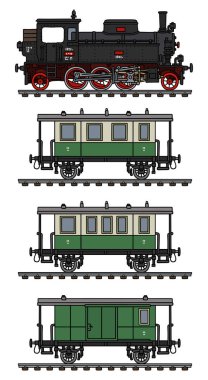 Bir vintage yeşil yolcu buharlı tren vektörel çizim