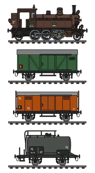 ヴィンテージ貨物蒸気列車のベクトル化された手描き — ストックベクタ
