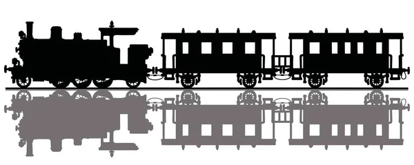 Black Silhouette Vintage Passenger Steam Train — Stock Vector