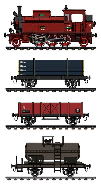 Die Vektorisierte Handzeichnung Eines Alten Roten Güterzuges Stockvektor