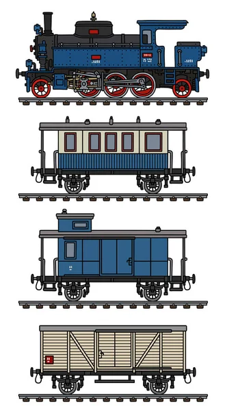 Die Vektorisierte Handzeichnung Einer Alten Blauen Dampflok Stockvektor