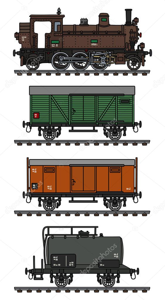 The vectorized hand drawing of a vintage freight steam train