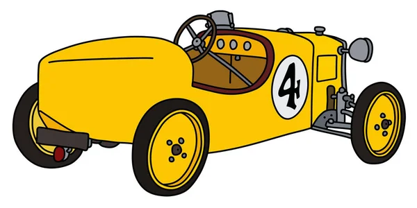 Dessin Main Vectorisé Une Voiture Course Jaune Vintage — Image vectorielle