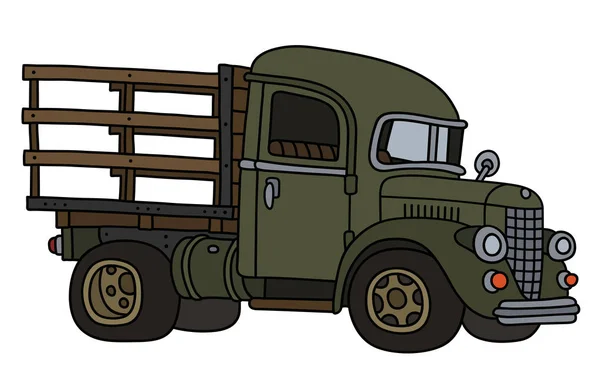 ヴィンテージグリーンのローリートラックのベクトル化された手描き — ストックベクタ