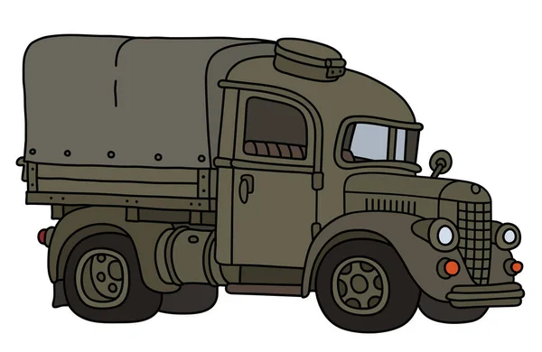 Gevectoriseerde Handtekening Van Een Klassieke Groene Militaire Truck — Stockvector