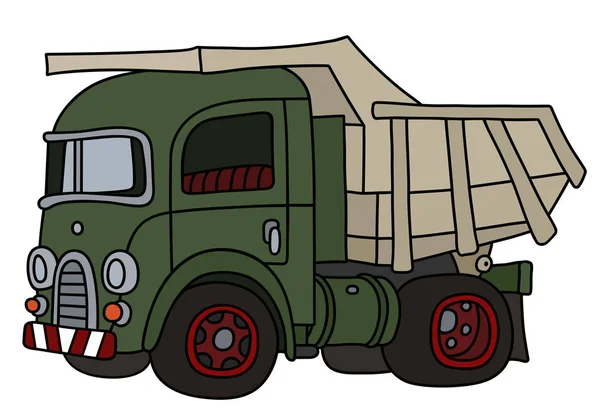 Desenho Mão Vetorizado Caminhão Dumper Verde Retro — Vetor de Stock