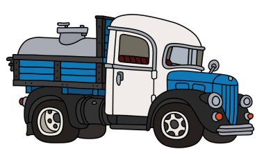 Klasik mavi beyaz süt tankı kamyonunun vektörlü el çizimi.