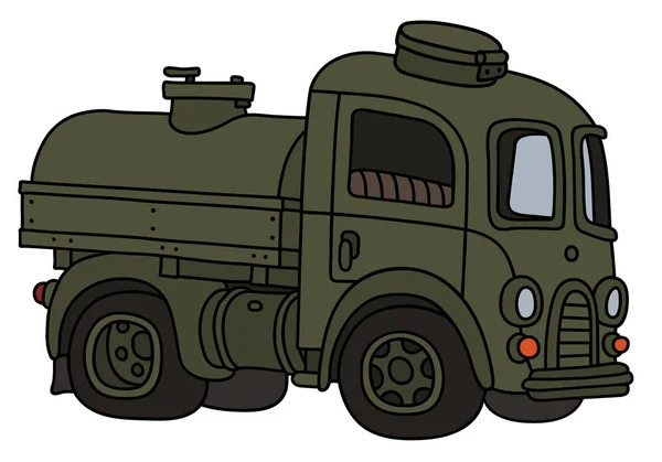古い面白い古いカーキ軍用タンクトラックのベクトル化された手描き — ストックベクタ