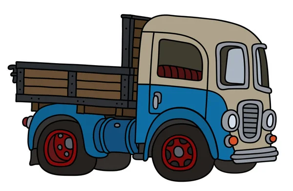 Desenho Mão Vetorizado Caminhão Velho Engraçado Azul Creme —  Vetores de Stock