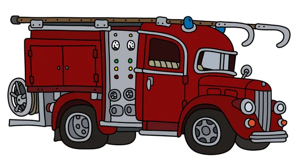 Gevectoriseerde Hand Tekening Van Een Oude Brandweerwagen Rood — Stockvector