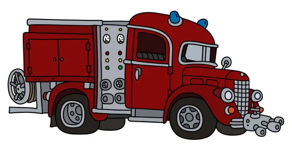 Desenho Mão Vetorizada Velho Caminhão Bombeiros Vermelho — Vetor de Stock