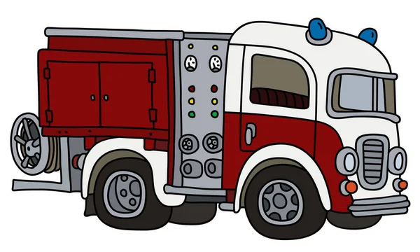 Die Vektorisierte Handzeichnung Eines Alten Rot Weißen Feuerwehrfahrzeugs — Stockvektor