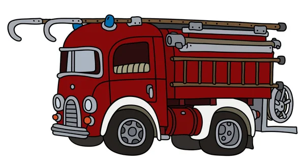 Gevectoriseerde Handtekening Van Een Oude Rood Witte Brandweerwagen — Stockvector
