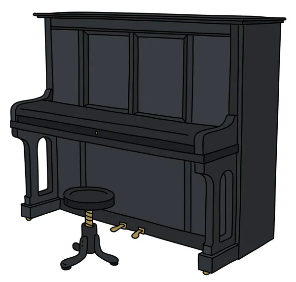 Dibujo Vectorizado Mano Pianino Negro Cerrado Con Una Silla — Vector de stock