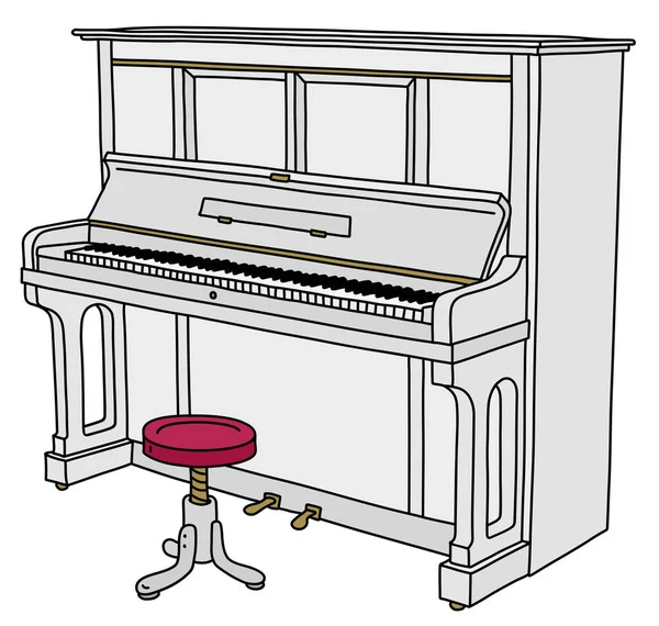 Desenho Mão Vetorizado Pianino Branco Aberto Com Uma Cadeira Vermelha —  Vetores de Stock