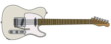 Klasik beyaz elektro gitarın vektörleştirilmiş el çizimi.