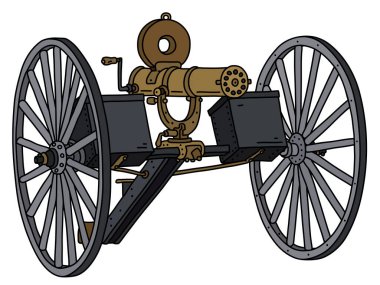 The vectorized hand drawing of an old Gatling multi barrel machine gun clipart