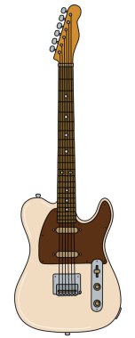 Retro-krem elektro gitarın vektörleştirilmiş el çizimi.
