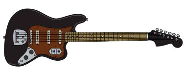 Retro siyah elektro gitarın vektörleştirilmiş el çizimi.