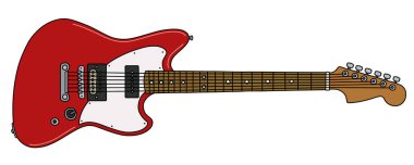 Klasik kırmızı elektro gitarın vektörleştirilmiş el çizimi