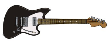 Klasik siyah elektro gitarın vektörleştirilmiş el çizimi.